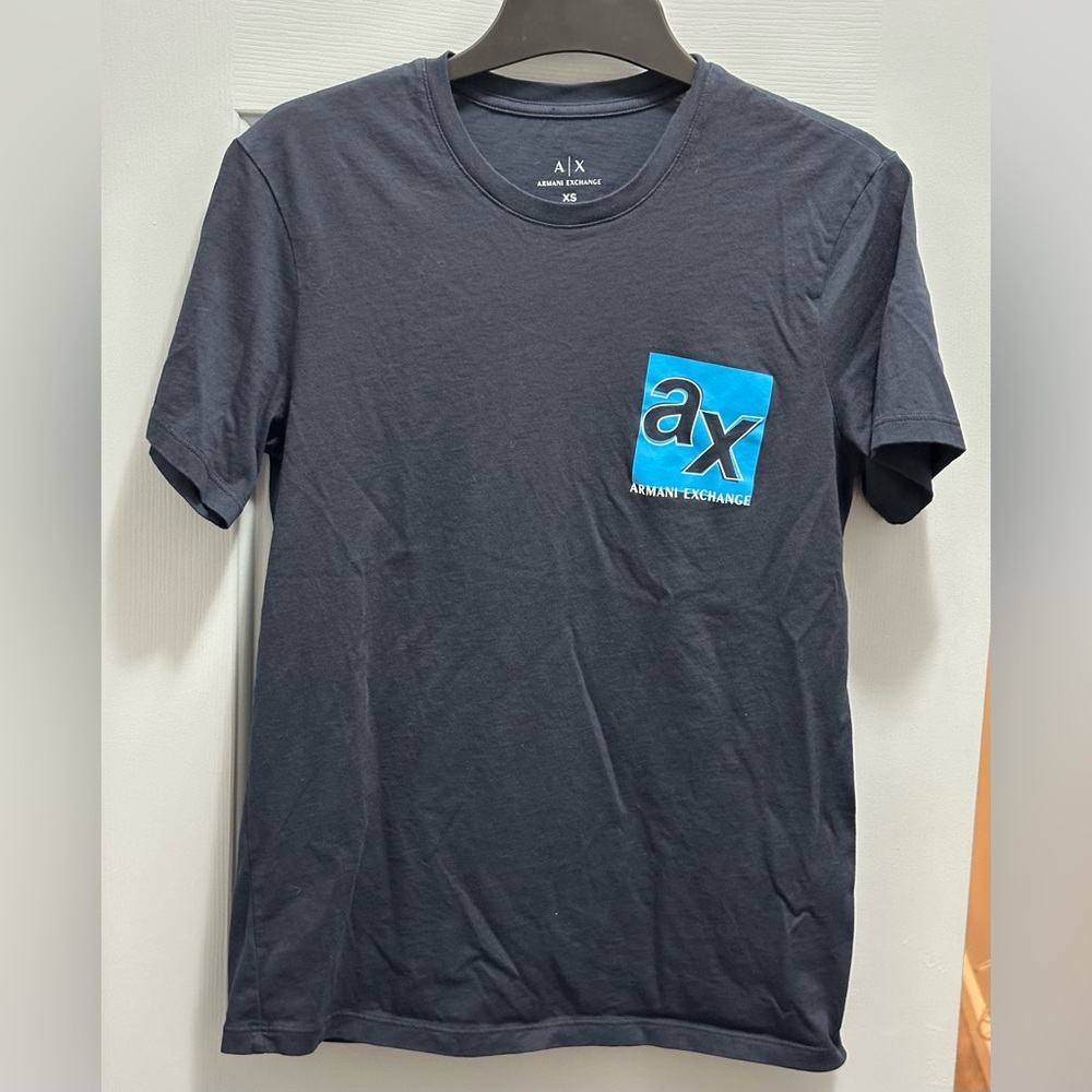 Armani Exchange Slim Fit Mens T-Shirt Logo Tee X-Small Navy Blue Pima Cotton